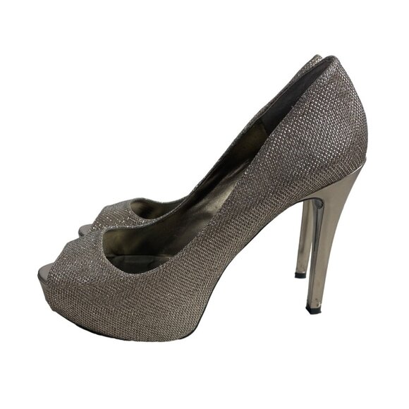 Guess Women's Gold Glitter Multi Fabric Peep Toe Pumps Sz 10M - Original Box - Picture 4 of 12